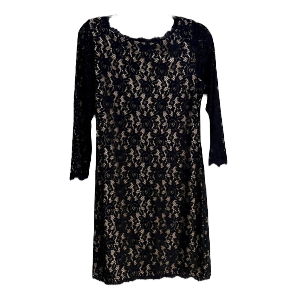 Eliza J Women's Lace Scalloped Boat Neck 3/4 Sleeve Stretch Sheath Dress‎